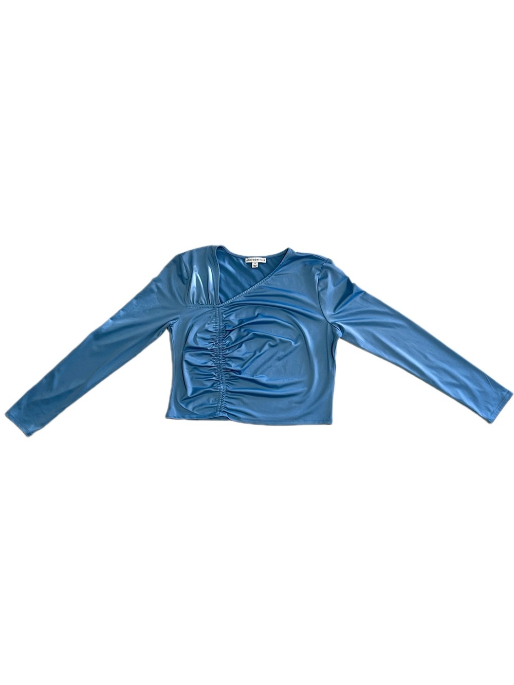 And Now This Steel Blue Ruched V-Neck Long Sleeve Top US Women’s XL EUC - Picture 2 of 7